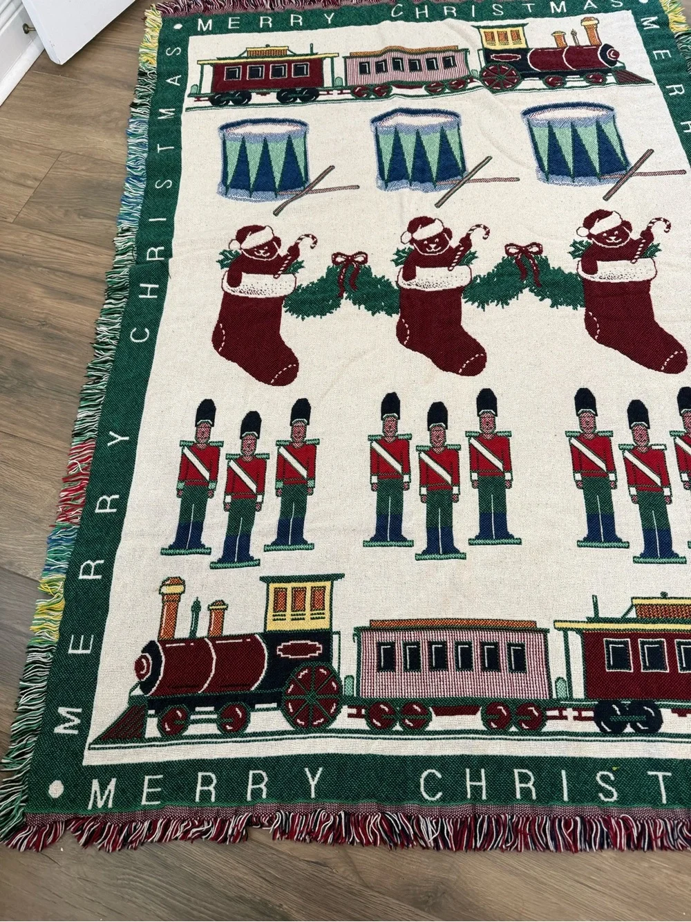 Festive Christmas Toy Train & Stocking nutcracker tapestry Throw Blanket